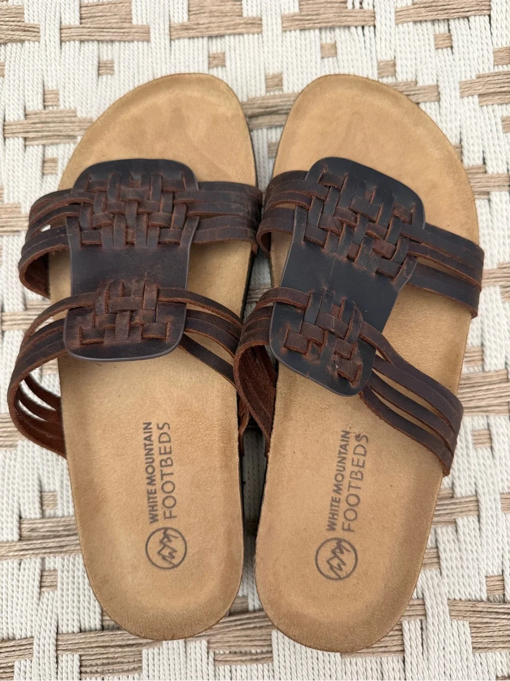 White Mountain Brown Woven Slide Sandals